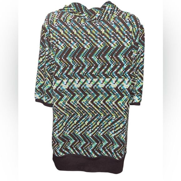 Cato Womens Brown & Green Cowl Neck Short Sleeve Layered Stretch Shirt Large - Picture 2 of 5